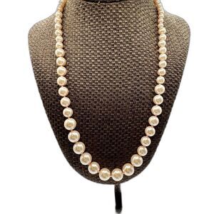 Vintage Graduate Pink Faux Pearl Necklace Sterling Fishhook Clasp Retro Classy